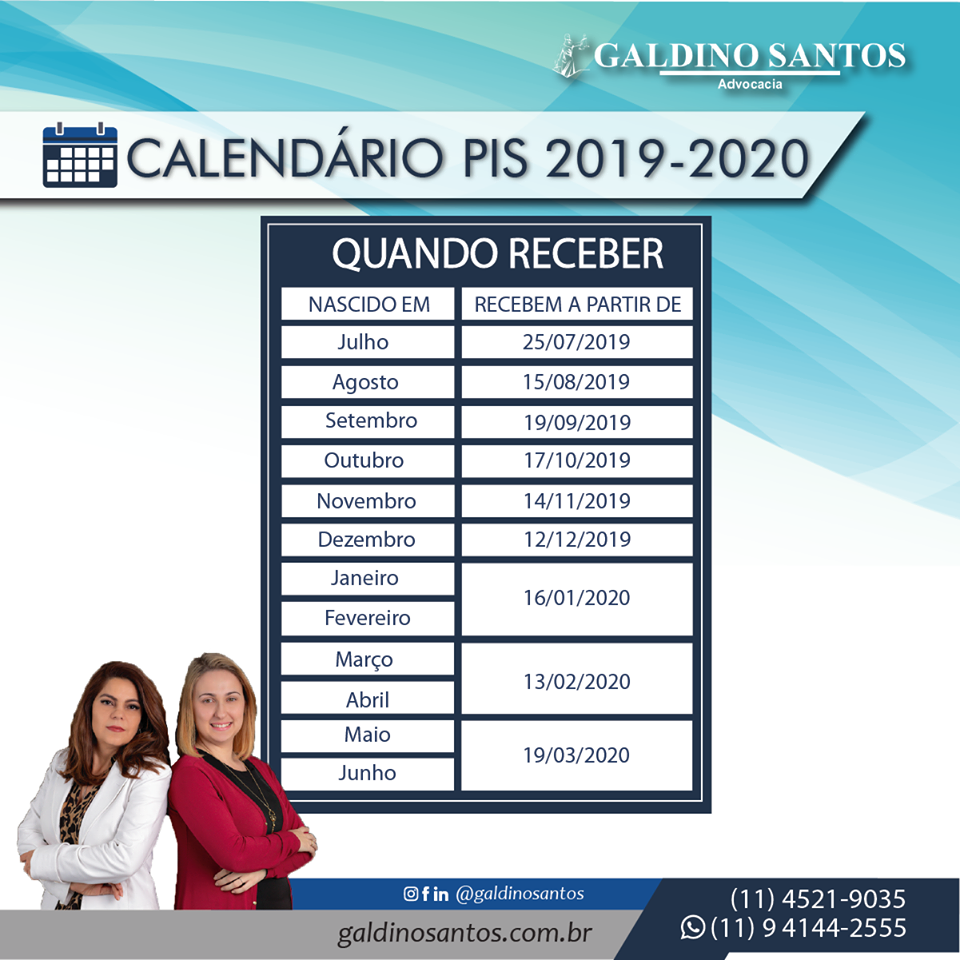 CalendÁrio Pis 2019 2020 Galdino Santos Advocacia Trabalhista 1362